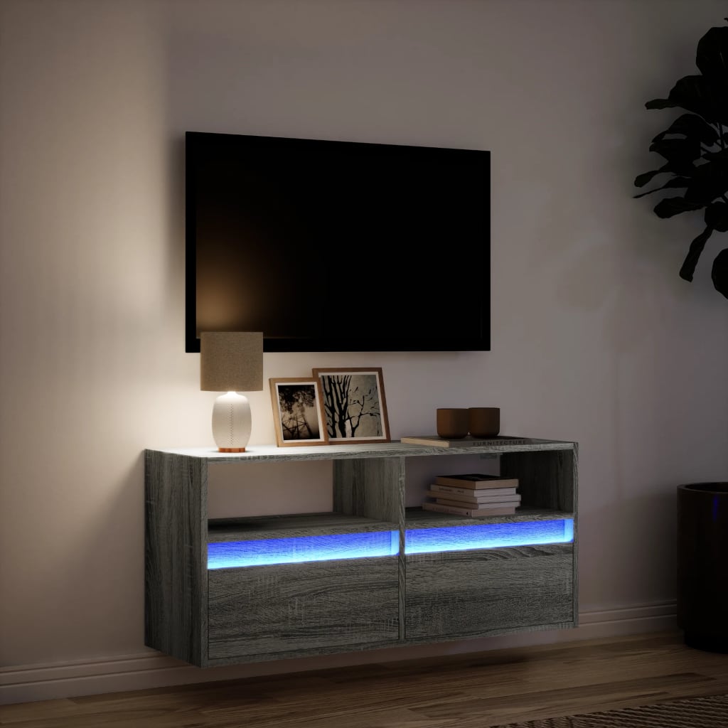 vidaXL Comodă TV de perete cu lumini LED, gri sonoma, 100x31x45 cm vidaXL Comodă TV de perete cu lumini LED, gri sonoma, 100x31x45 cm