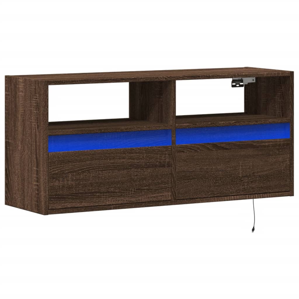 vidaXL Comodă TV de perete cu lumini LED, stejar maro, 100x31x45 cm vidaXL Comodă TV de perete cu lumini LED, stejar maro, 100x31x45 cm
