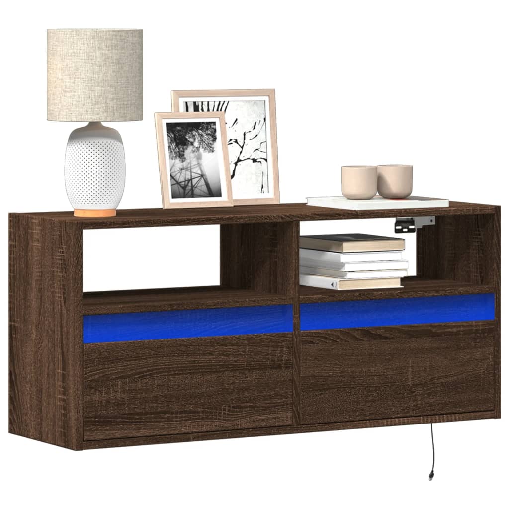 vidaXL Comodă TV de perete cu lumini LED, stejar maro, 100x31x45 cm vidaXL Comodă TV de perete cu lumini LED, stejar maro, 100x31x45 cm