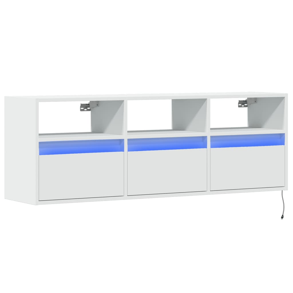 vidaXL Comodă TV de perete cu lumini LED, alb, 130x31x45 cm vidaXL Comodă TV de perete cu lumini LED, alb, 130x31x45 cm