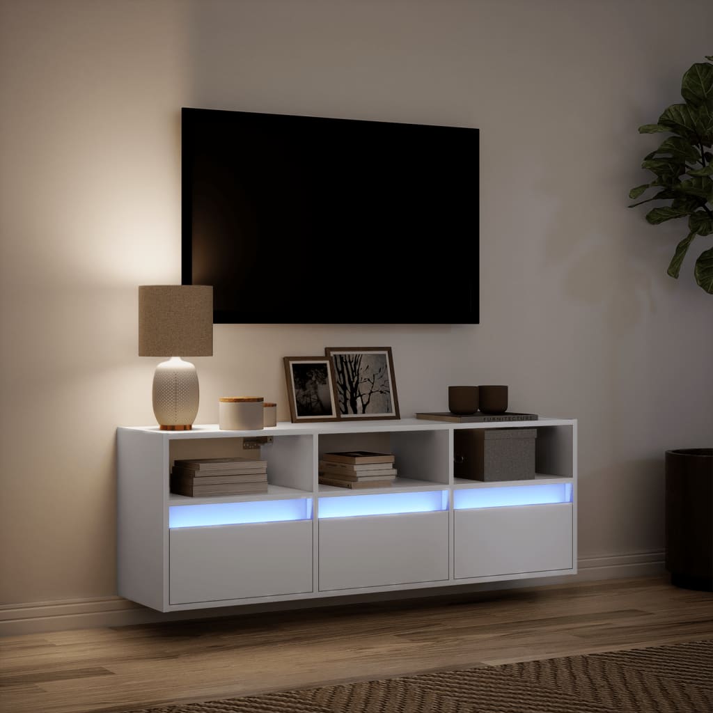 vidaXL Comodă TV de perete cu lumini LED, alb, 130x31x45 cm vidaXL Comodă TV de perete cu lumini LED, alb, 130x31x45 cm