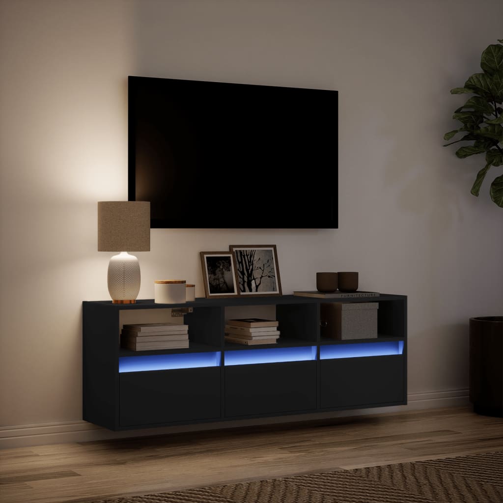 vidaXL Dulap TV de perete cu lumini LED negru 130x31x45 cm vidaXL Dulap TV de perete cu lumini LED negru 130x31x45 cm
