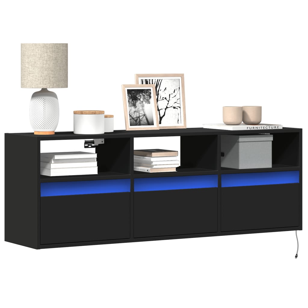 vidaXL Dulap TV de perete cu lumini LED negru 130x31x45 cm vidaXL Dulap TV de perete cu lumini LED negru 130x31x45 cm