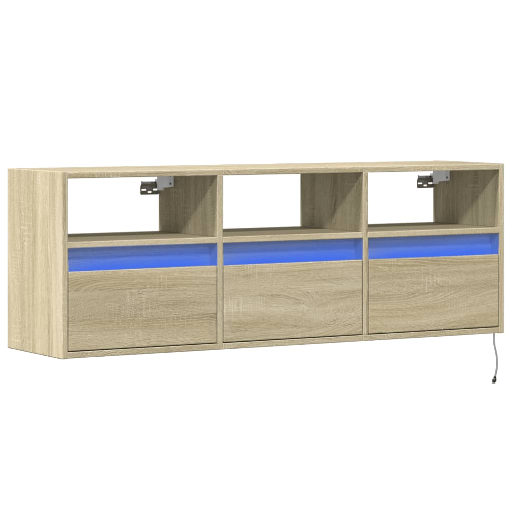 vidaXL Comodă TV de perete cu lumini LED, stejar sonoma, 130x31x45 cm vidaXL Comodă TV de perete cu lumini LED, stejar sonoma, 130x31x45 cm