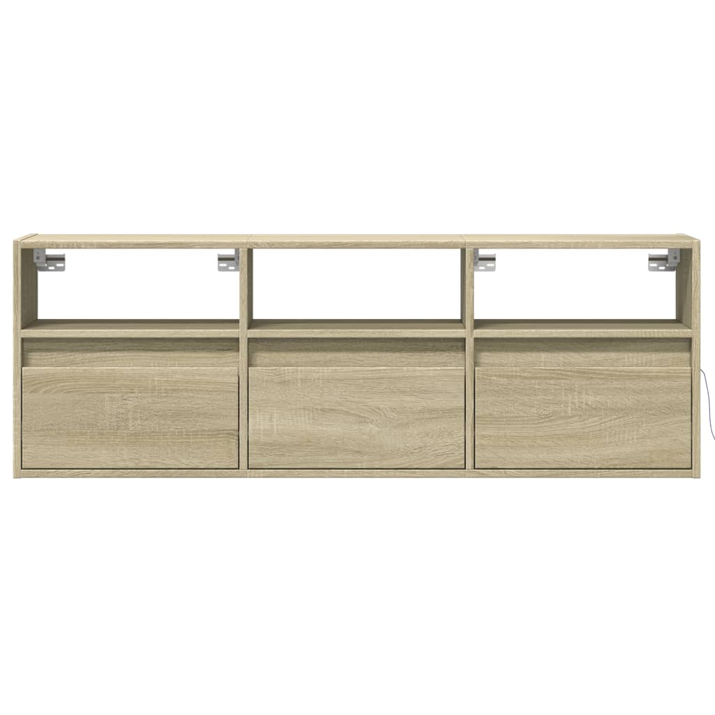vidaXL Comodă TV de perete cu lumini LED, stejar sonoma, 130x31x45 cm vidaXL Comodă TV de perete cu lumini LED, stejar sonoma, 130x31x45 cm
