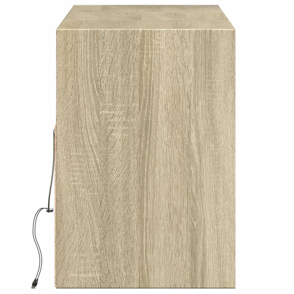 vidaXL Comodă TV de perete cu lumini LED, stejar sonoma, 130x31x45 cm vidaXL Comodă TV de perete cu lumini LED, stejar sonoma, 130x31x45 cm