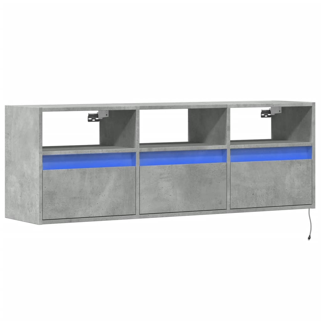 vidaXL Comodă TV de perete cu lumini LED, gri beton, 130x31x45 cm vidaXL Comodă TV de perete cu lumini LED, gri beton, 130x31x45 cm
