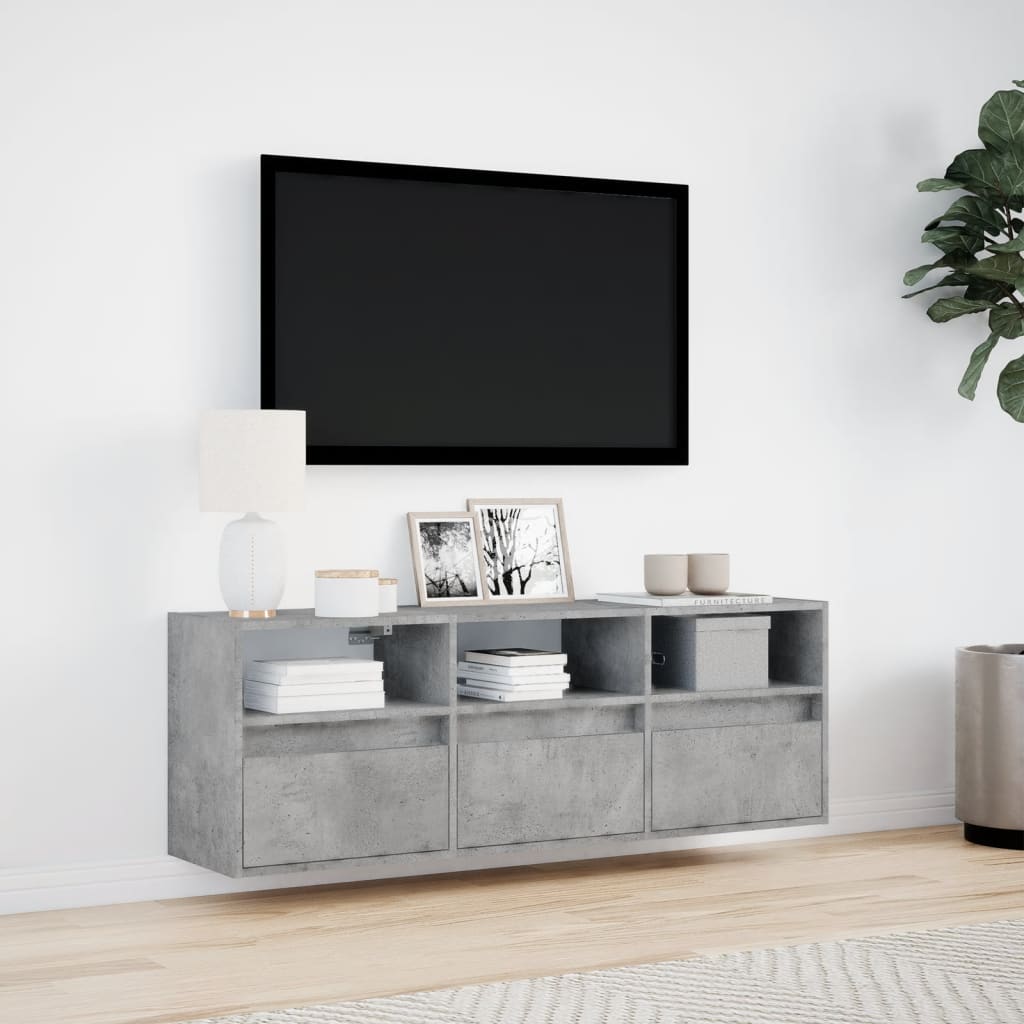 vidaXL Comodă TV de perete cu lumini LED, gri beton, 130x31x45 cm vidaXL Comodă TV de perete cu lumini LED, gri beton, 130x31x45 cm