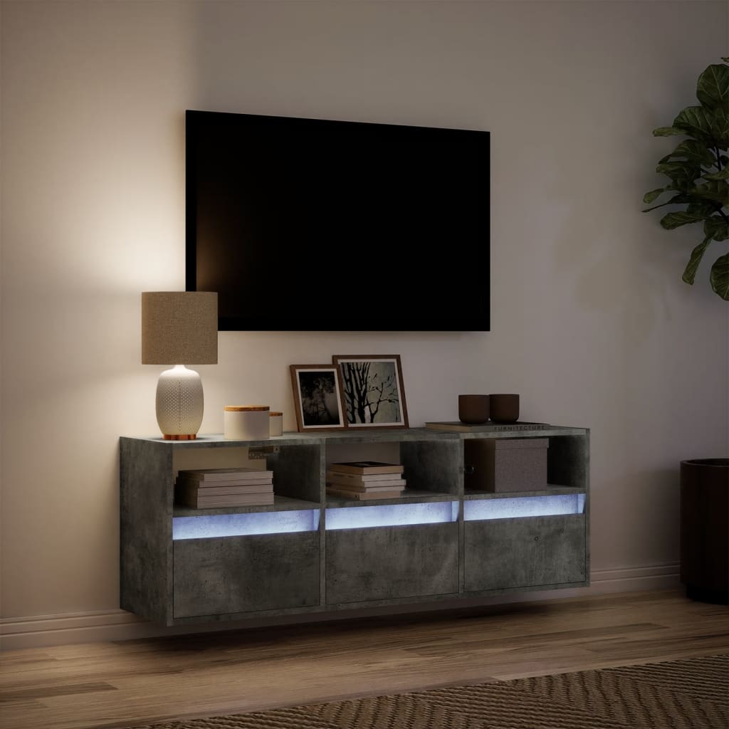 vidaXL Comodă TV de perete cu lumini LED, gri beton, 130x31x45 cm vidaXL Comodă TV de perete cu lumini LED, gri beton, 130x31x45 cm