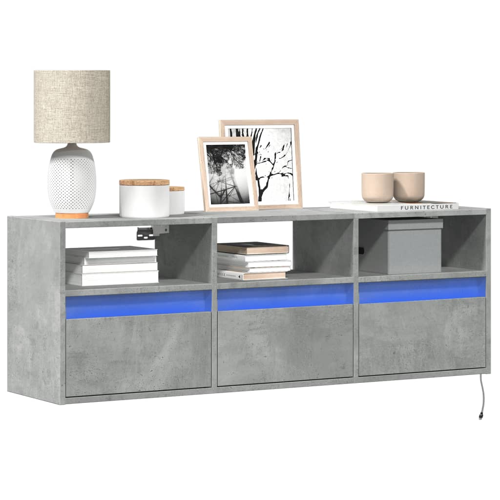 vidaXL Comodă TV de perete cu lumini LED, gri beton, 130x31x45 cm vidaXL Comodă TV de perete cu lumini LED, gri beton, 130x31x45 cm