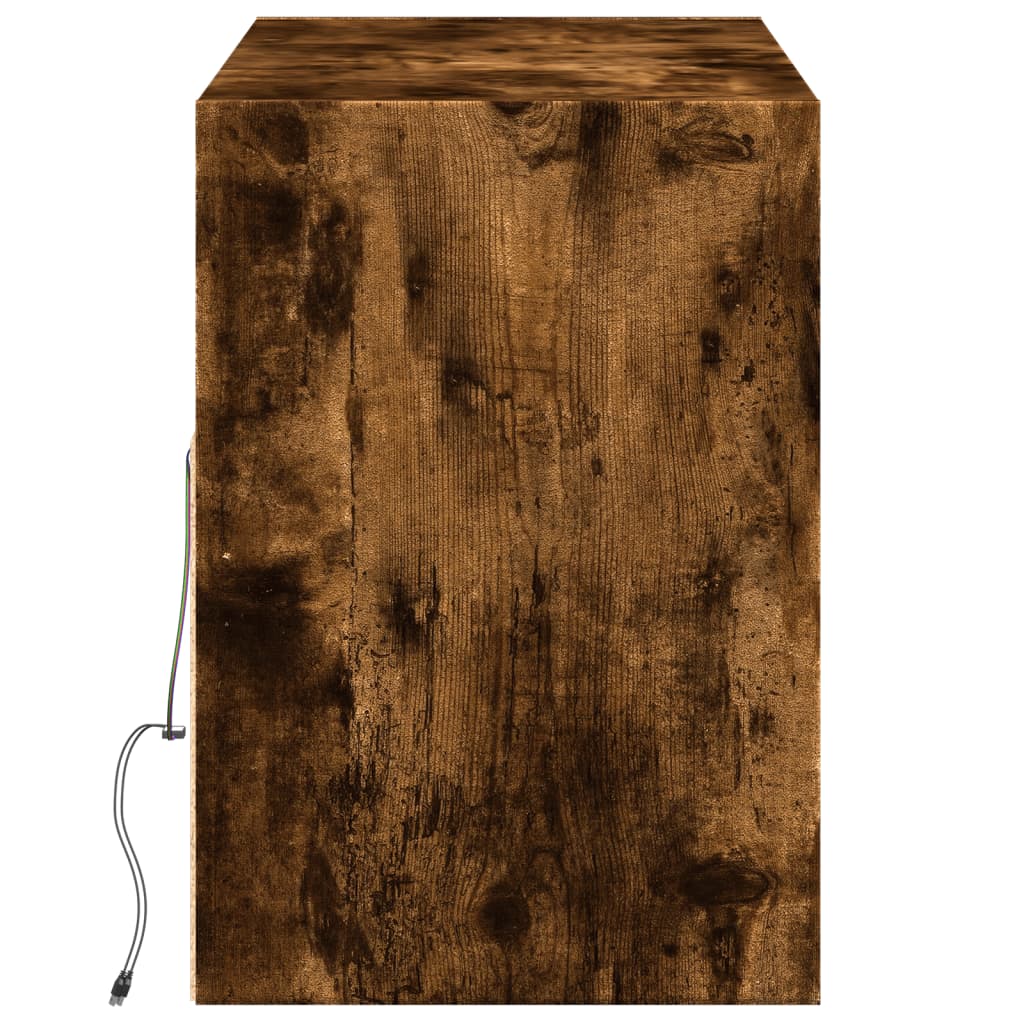 vidaXL Comodă TV de perete cu lumini LED, stejar fumuriu, 130x31x45 cm