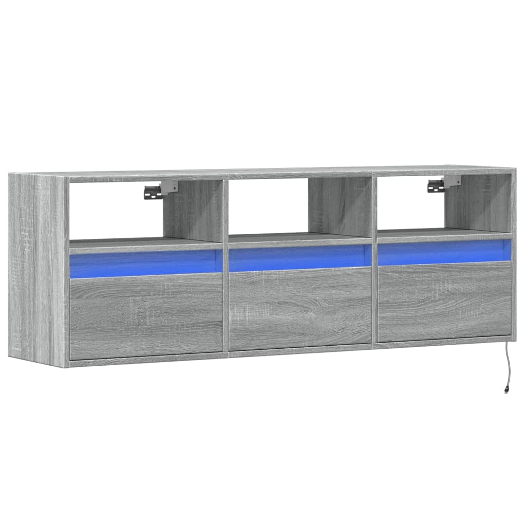 vidaXL Comodă TV de perete cu lumini LED, gri sonoma, 130x31x45 cm vidaXL Comodă TV de perete cu lumini LED, gri sonoma, 130x31x45 cm