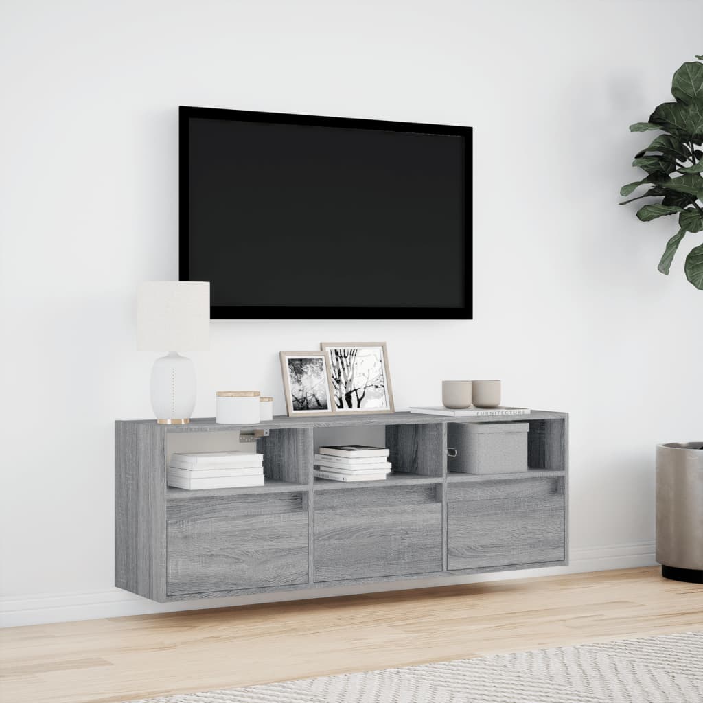 vidaXL Comodă TV de perete cu lumini LED, gri sonoma, 130x31x45 cm vidaXL Comodă TV de perete cu lumini LED, gri sonoma, 130x31x45 cm