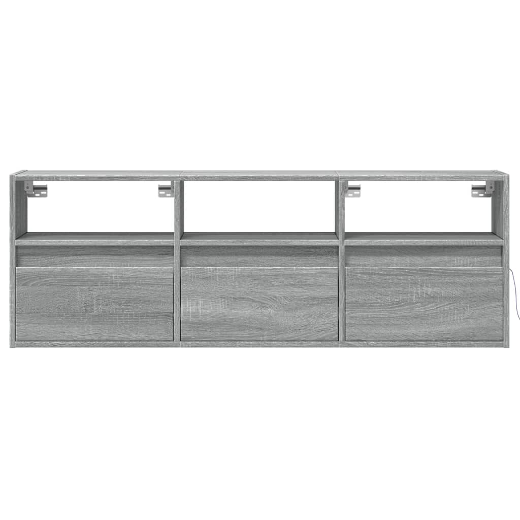 vidaXL Comodă TV de perete cu lumini LED, gri sonoma, 130x31x45 cm vidaXL Comodă TV de perete cu lumini LED, gri sonoma, 130x31x45 cm
