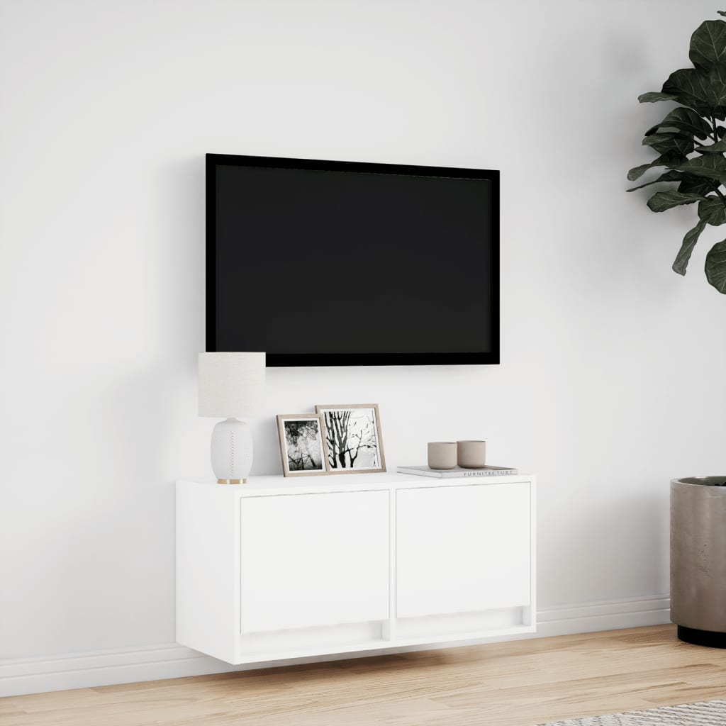 vidaXL Comodă TV de perete cu lumini LED, alb, 80x31x38 cm vidaXL Comodă TV de perete cu lumini LED, alb, 80x31x38 cm