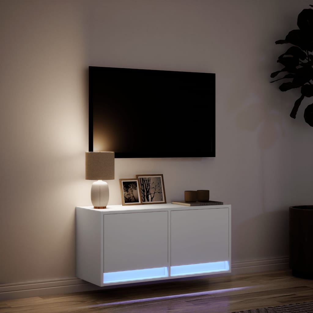 vidaXL Comodă TV de perete cu lumini LED, alb, 80x31x38 cm vidaXL Comodă TV de perete cu lumini LED, alb, 80x31x38 cm