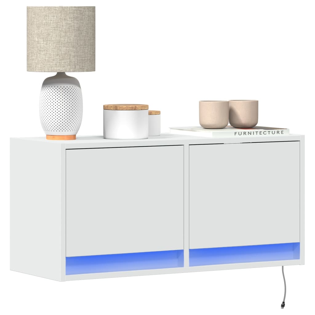 vidaXL Comodă TV de perete cu lumini LED, alb, 80x31x38 cm vidaXL Comodă TV de perete cu lumini LED, alb, 80x31x38 cm