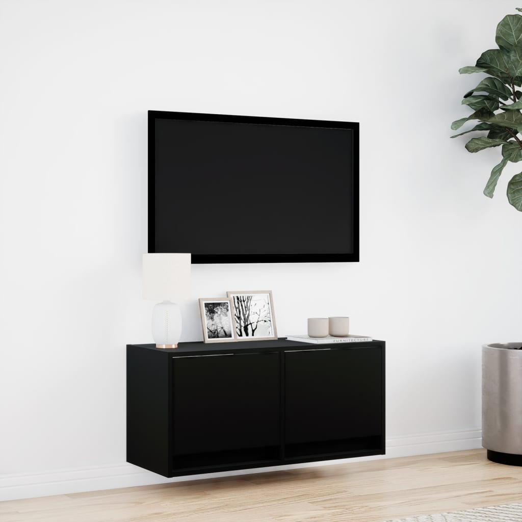 vidaXL Dulap TV de perete cu lumini LED negru 80x31x38 cm vidaXL Dulap TV de perete cu lumini LED negru 80x31x38 cm
