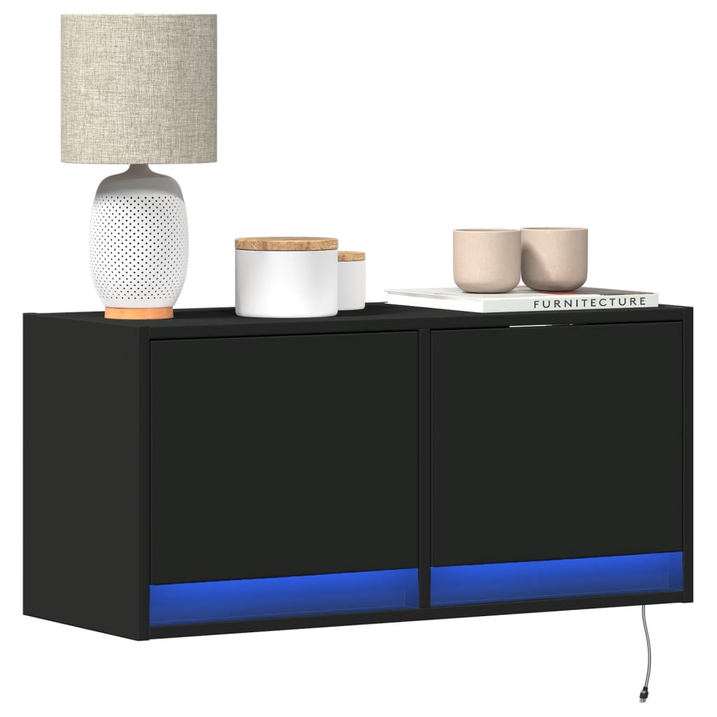 vidaXL Dulap TV de perete cu lumini LED negru 80x31x38 cm vidaXL Dulap TV de perete cu lumini LED negru 80x31x38 cm