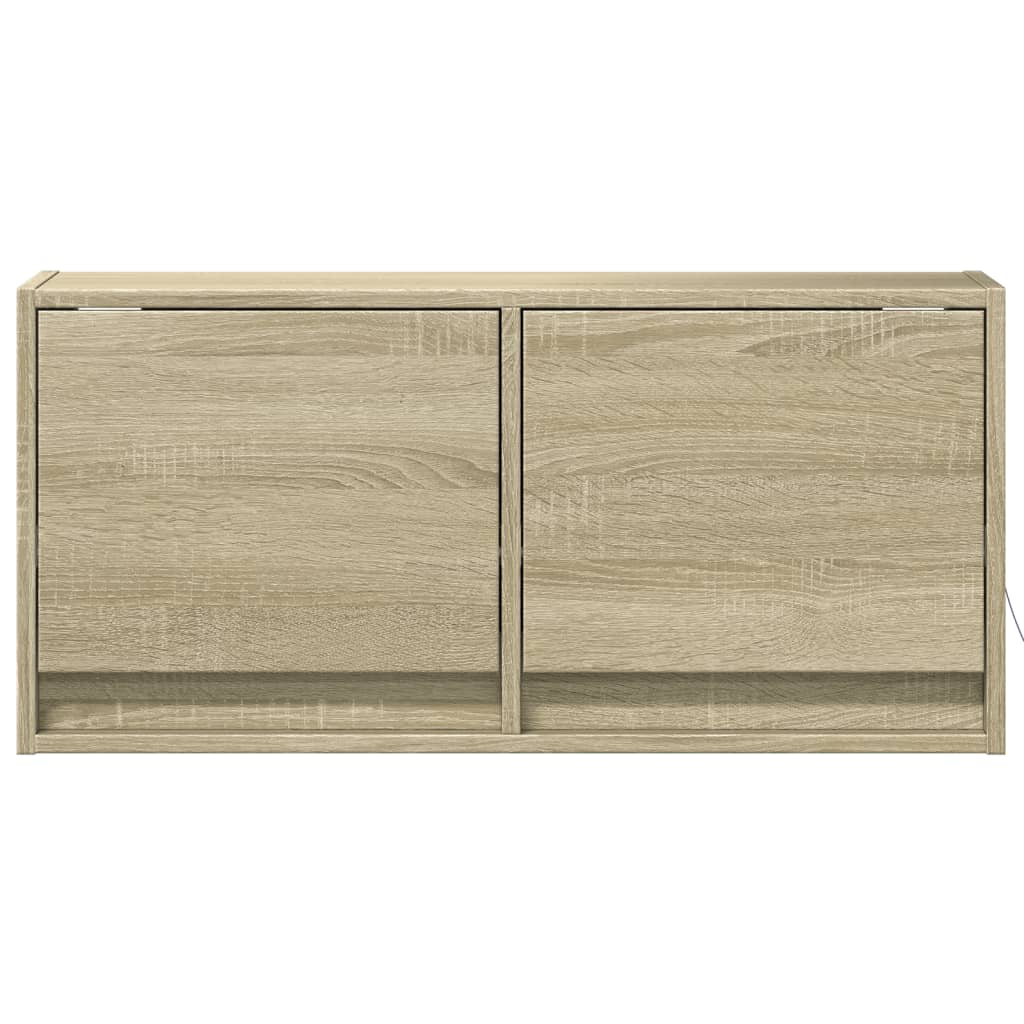 vidaXL Comodă TV de perete cu lumini LED, stejar sonoma, 80x31x38 cm vidaXL Comodă TV de perete cu lumini LED, stejar sonoma, 80x31x38 cm