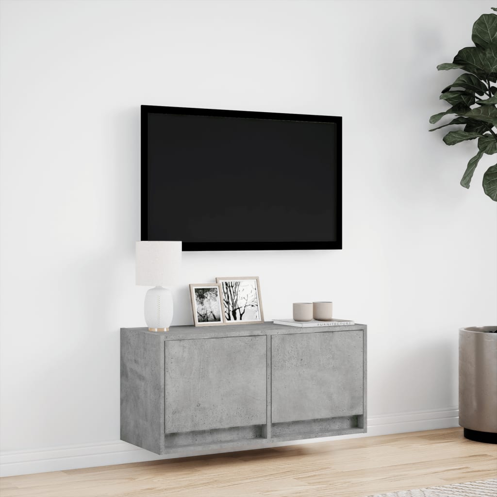 vidaXL Comodă TV de perete cu lumini LED, gri beton, 80x31x38 cm vidaXL Comodă TV de perete cu lumini LED, gri beton, 80x31x38 cm