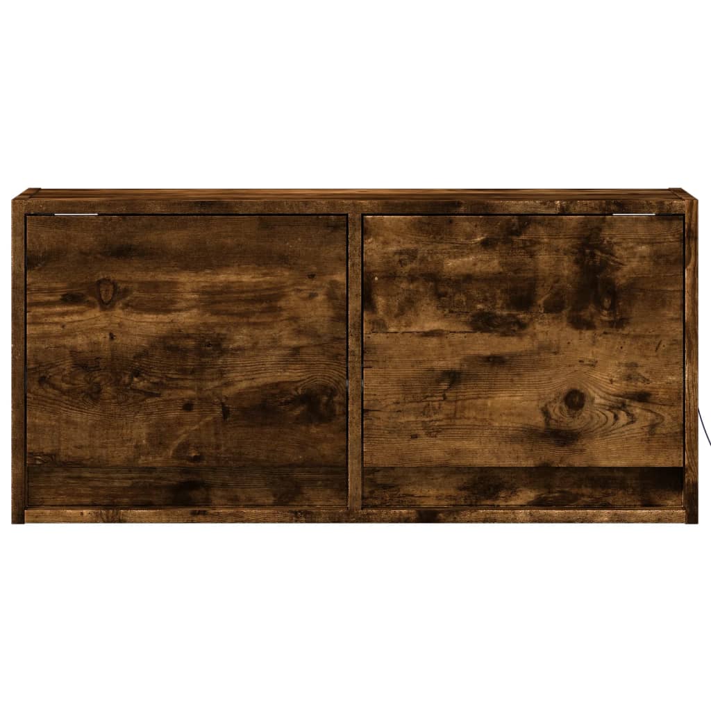 vidaXL Comodă TV de perete cu lumini LED, stejar fumuriu, 80x31x38 cm vidaXL Comodă TV de perete cu lumini LED, stejar fumuriu, 80x31x38 cm