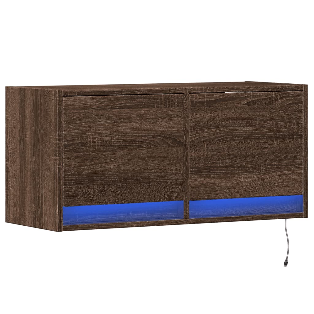 vidaXL Comodă TV de perete cu lumini LED, stejar maro, 80x31x38 cm vidaXL Comodă TV de perete cu lumini LED, stejar maro, 80x31x38 cm