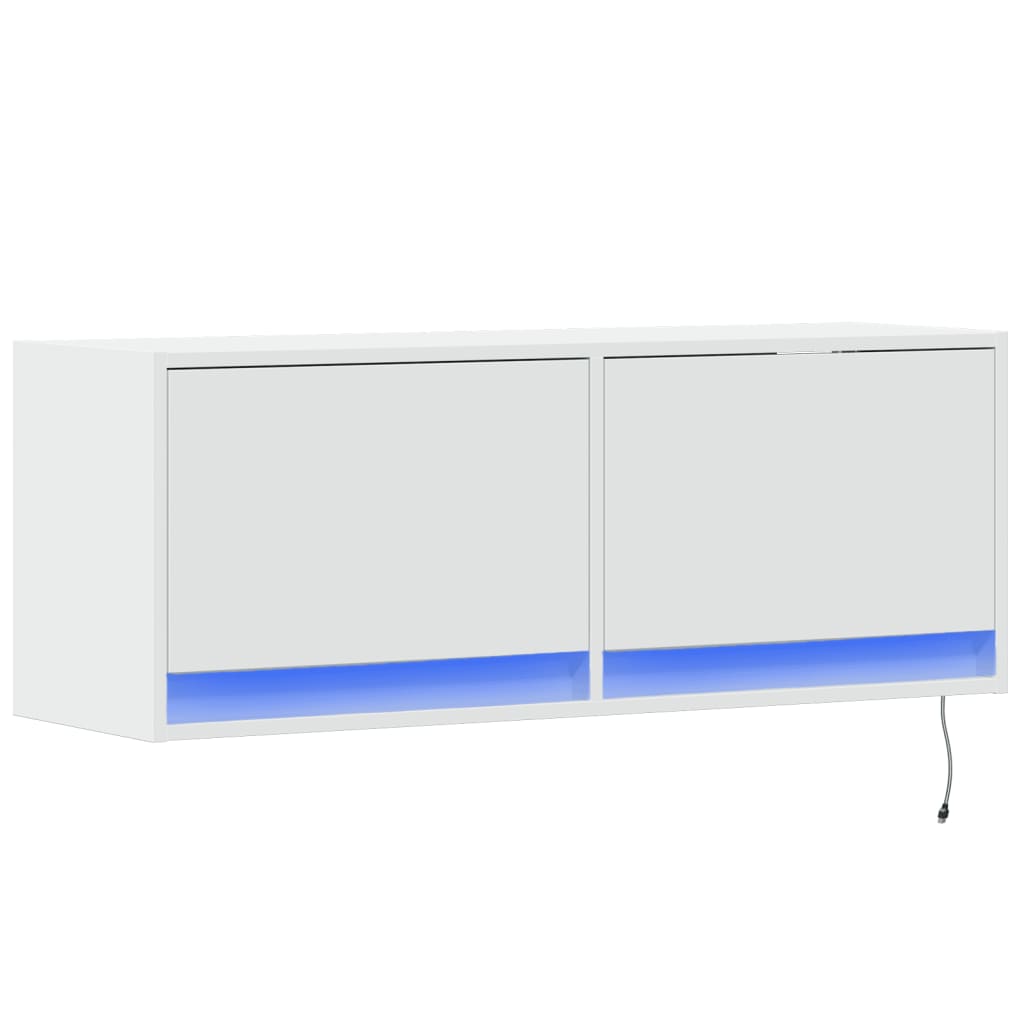 vidaXL Comodă TV de perete cu lumini LED, alb, 100x31x38 cm vidaXL Comodă TV de perete cu lumini LED, alb, 100x31x38 cm