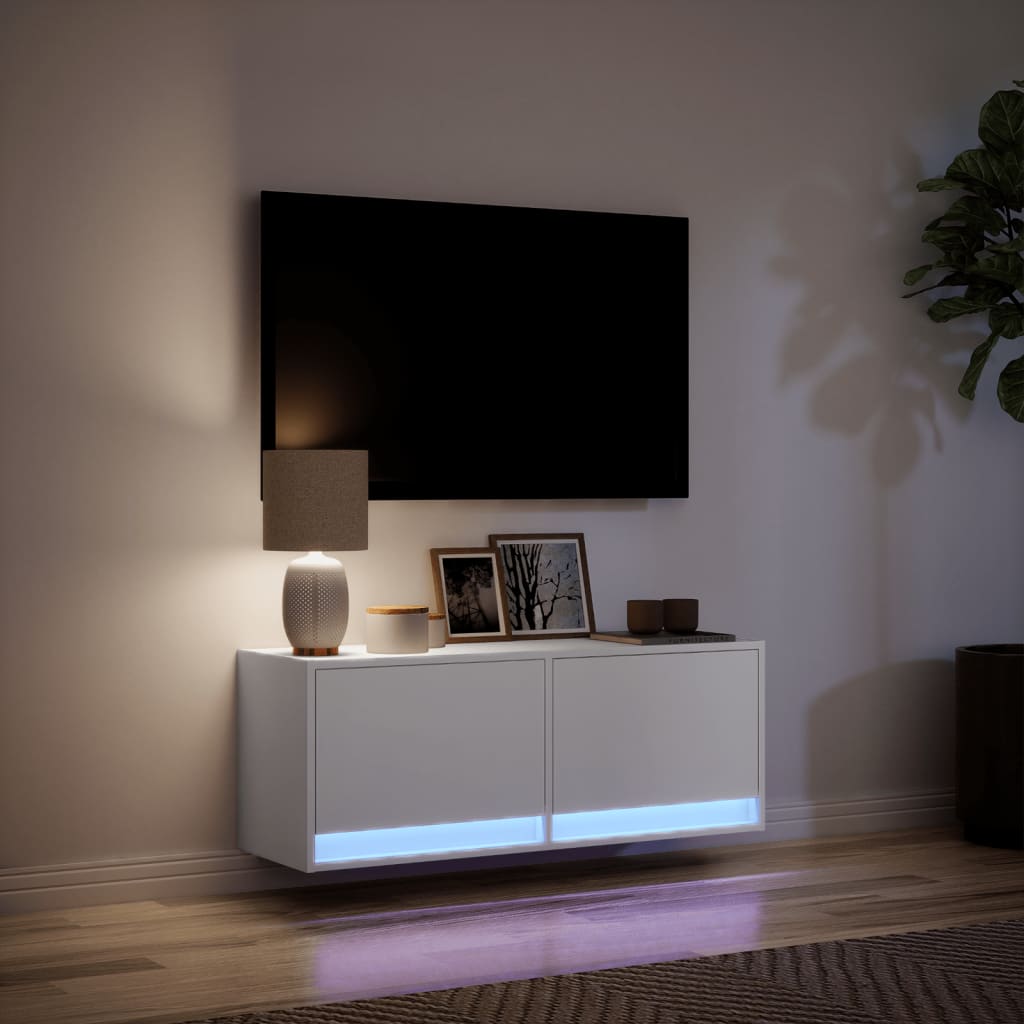 vidaXL Comodă TV de perete cu lumini LED, alb, 100x31x38 cm vidaXL Comodă TV de perete cu lumini LED, alb, 100x31x38 cm