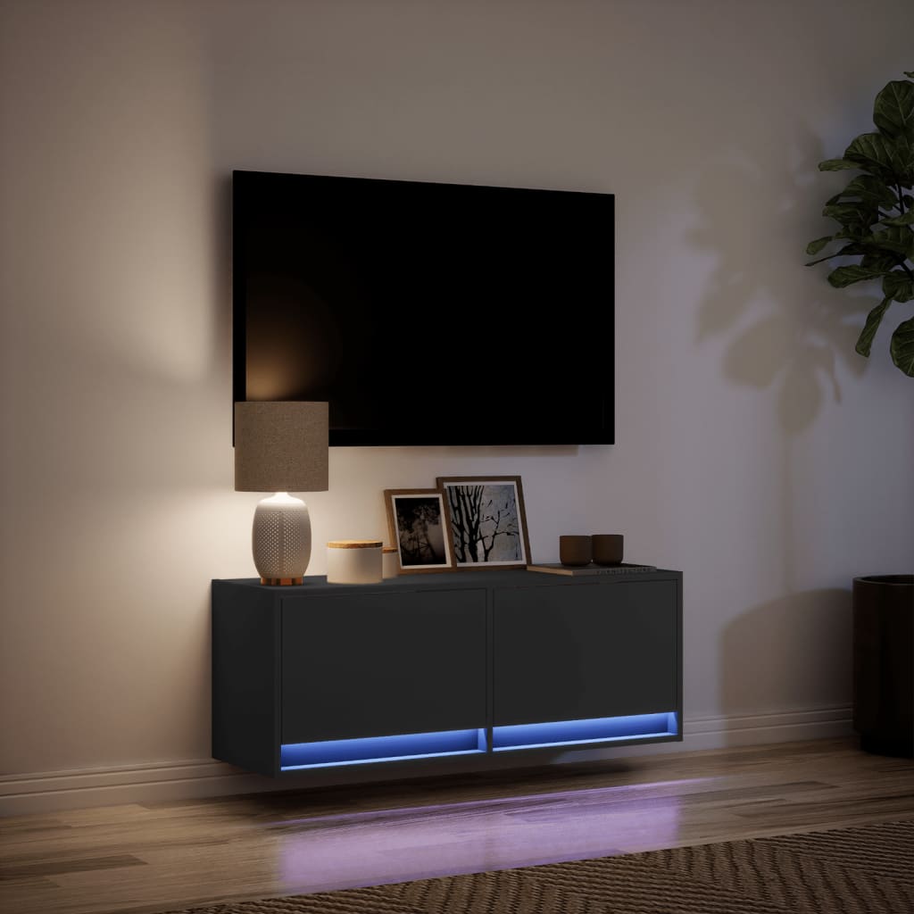 vidaXL Comodă TV de perete cu lumini LED, negru, 100x31x38 cm vidaXL Comodă TV de perete cu lumini LED, negru, 100x31x38 cm