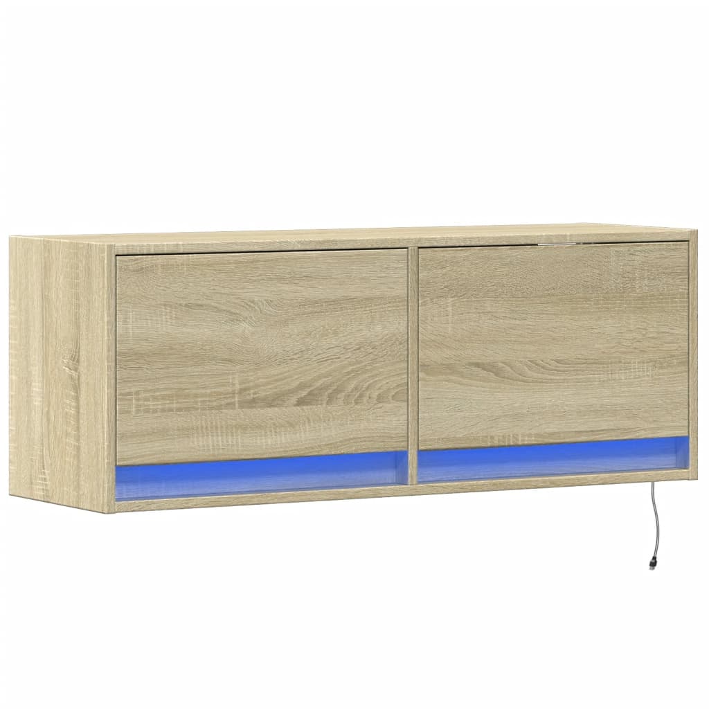 vidaXL Comodă TV de perete cu lumini LED, stejar sonoma, 100x31x38 cm vidaXL Comodă TV de perete cu lumini LED, stejar sonoma, 100x31x38 cm