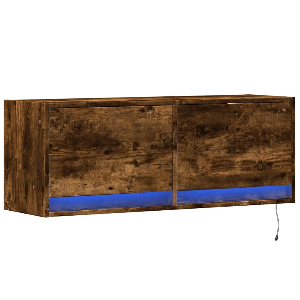 vidaXL Comodă TV de perete cu lumini LED, stejar fumuriu, 100x31x38 cm vidaXL Comodă TV de perete cu lumini LED, stejar fumuriu, 100x31x38 cm