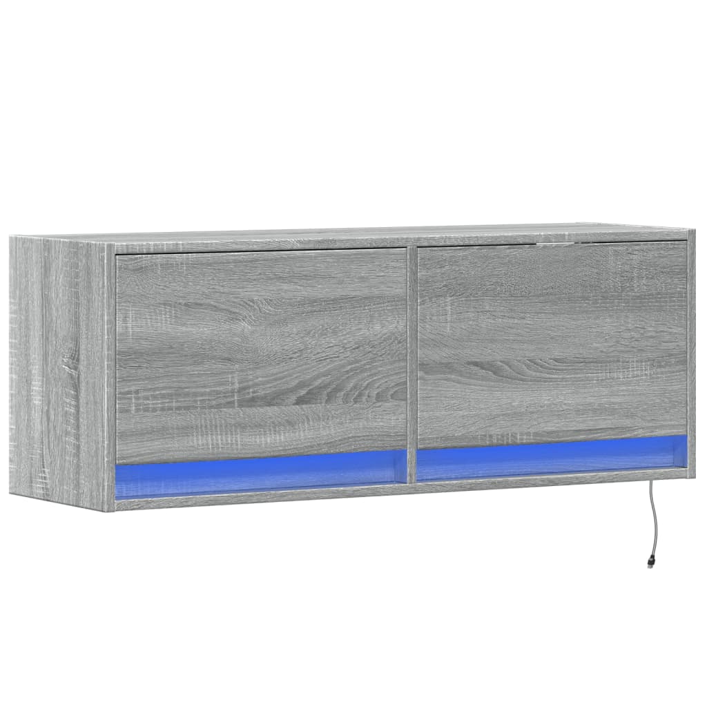 vidaXL Comodă TV de perete cu lumini LED, gri sonoma, 100x31x38 cm vidaXL Comodă TV de perete cu lumini LED, gri sonoma, 100x31x38 cm