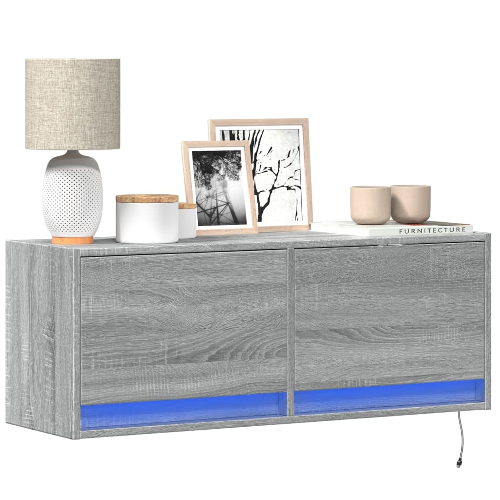 vidaXL Comodă TV de perete cu lumini LED, gri sonoma, 100x31x38 cm vidaXL Comodă TV de perete cu lumini LED, gri sonoma, 100x31x38 cm