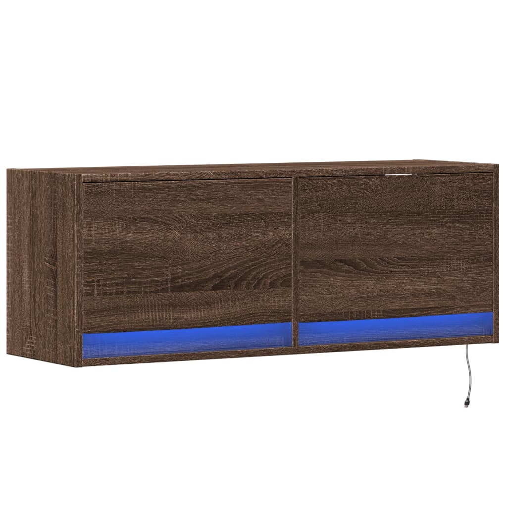 vidaXL Comodă TV de perete cu lumini LED, stejar maro, 100x31x38 cm vidaXL Comodă TV de perete cu lumini LED, stejar maro, 100x31x38 cm