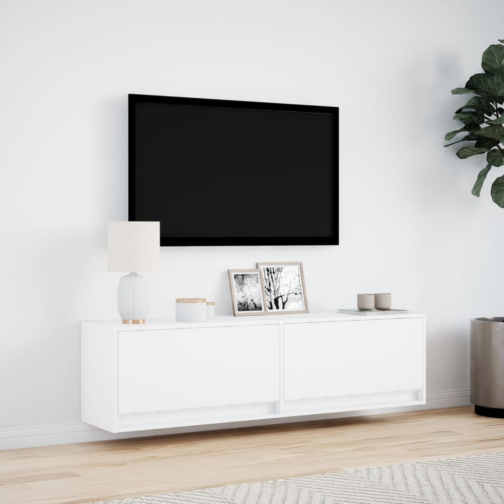 vidaXL Dulap TV de perete cu lumini LED, alb, 140x31x38 cm vidaXL Dulap TV de perete cu lumini LED, alb, 140x31x38 cm