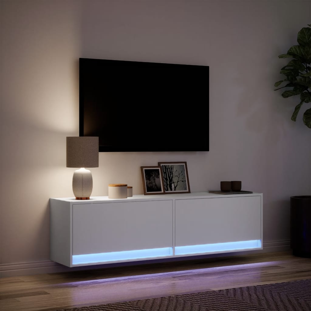 vidaXL Dulap TV de perete cu lumini LED, alb, 140x31x38 cm vidaXL Dulap TV de perete cu lumini LED, alb, 140x31x38 cm