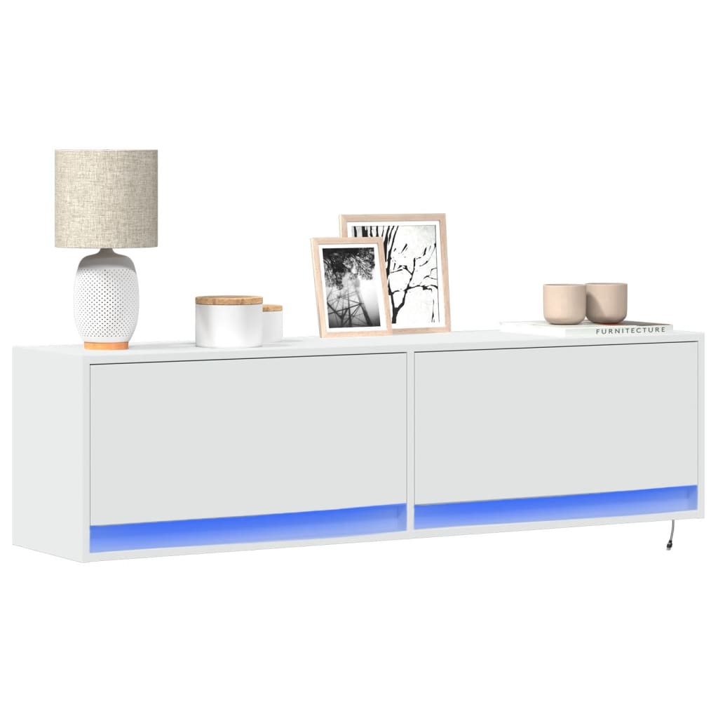 vidaXL Dulap TV de perete cu lumini LED, alb, 140x31x38 cm vidaXL Dulap TV de perete cu lumini LED, alb, 140x31x38 cm