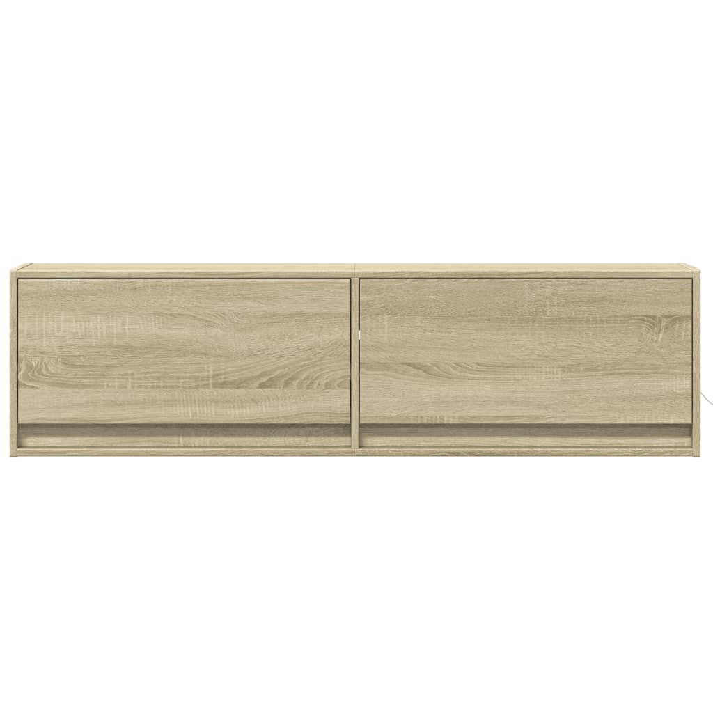 vidaXL Comodă TV de perete cu lumini LED, stejar sonoma, 140x31x38 cm