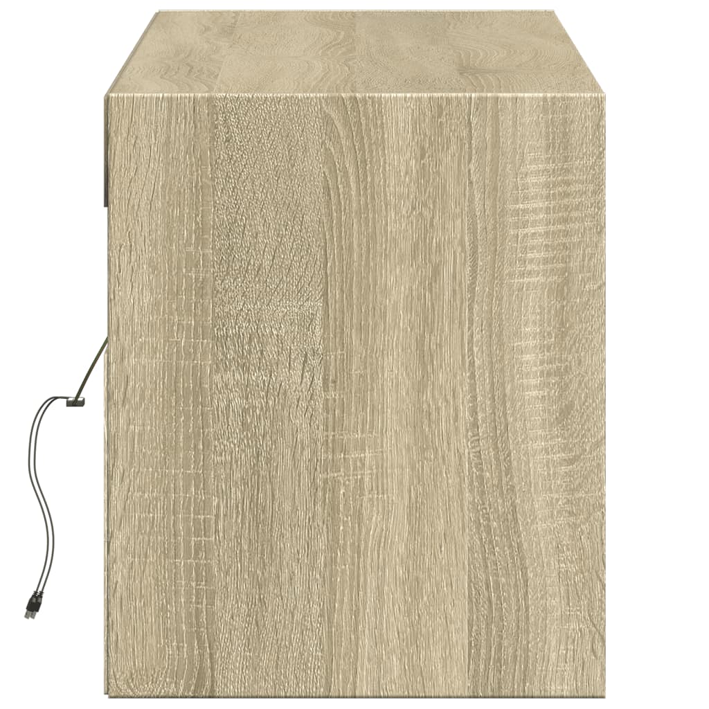 vidaXL Comodă TV de perete cu lumini LED, stejar sonoma, 140x31x38 cm