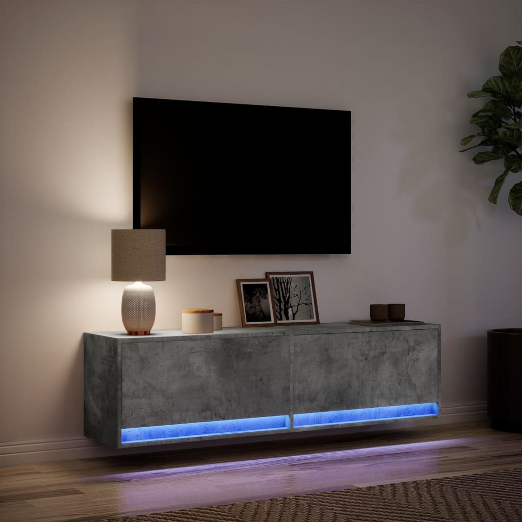 vidaXL Comodă TV de perete cu lumini LED, gri beton, 140x31x38 cm vidaXL Comodă TV de perete cu lumini LED, gri beton, 140x31x38 cm