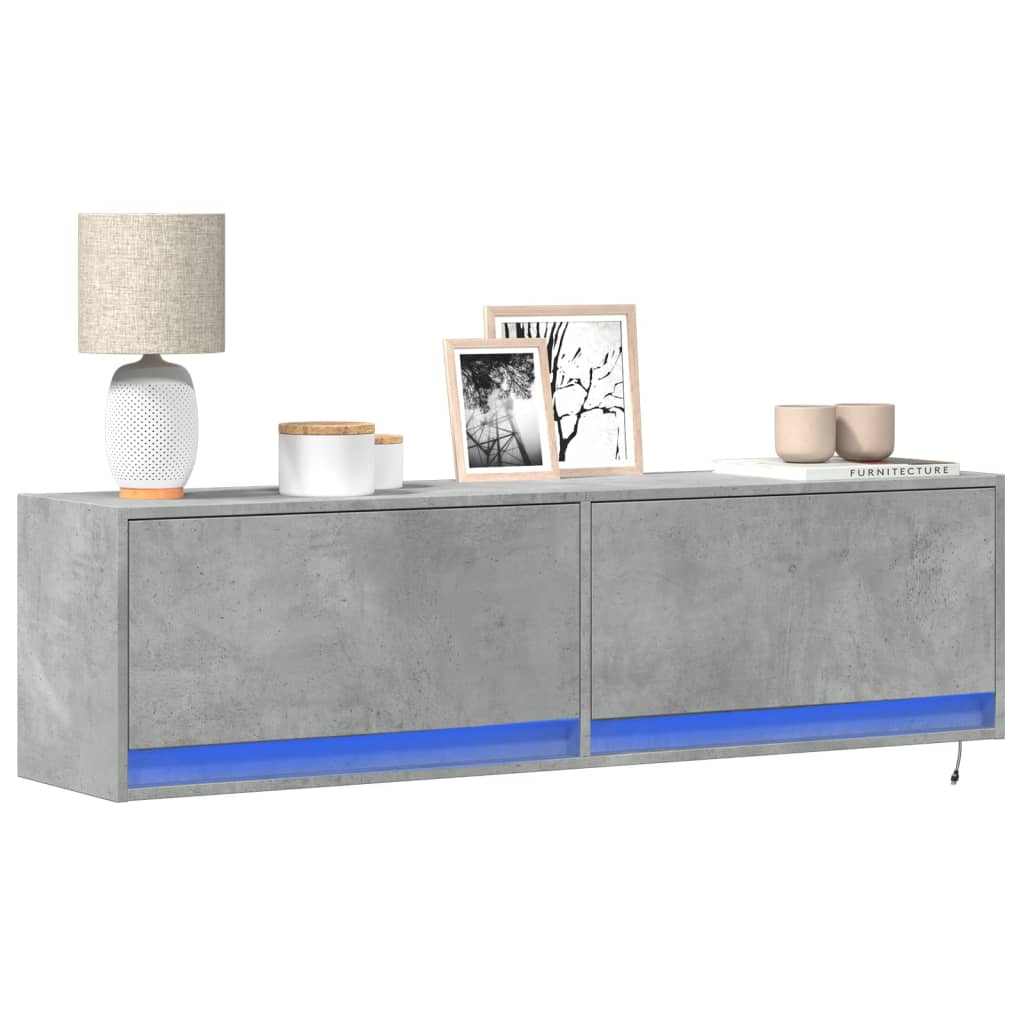 vidaXL Comodă TV de perete cu lumini LED, gri beton, 140x31x38 cm vidaXL Comodă TV de perete cu lumini LED, gri beton, 140x31x38 cm