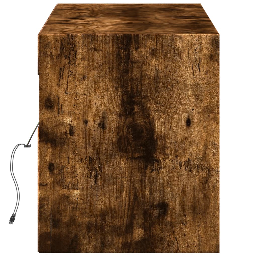 vidaXL Comodă TV de perete cu lumini LED, stejar fumuriu, 140x31x38 cm vidaXL Comodă TV de perete cu lumini LED, stejar fumuriu, 140x31x38 cm