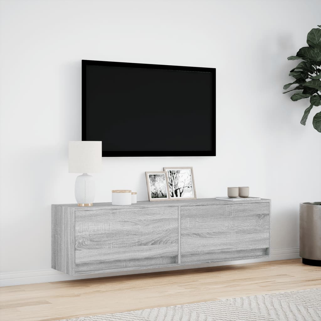 vidaXL Comodă TV de perete cu lumini LED, gri sonoma, 140x31x38 cm vidaXL Comodă TV de perete cu lumini LED, gri sonoma, 140x31x38 cm