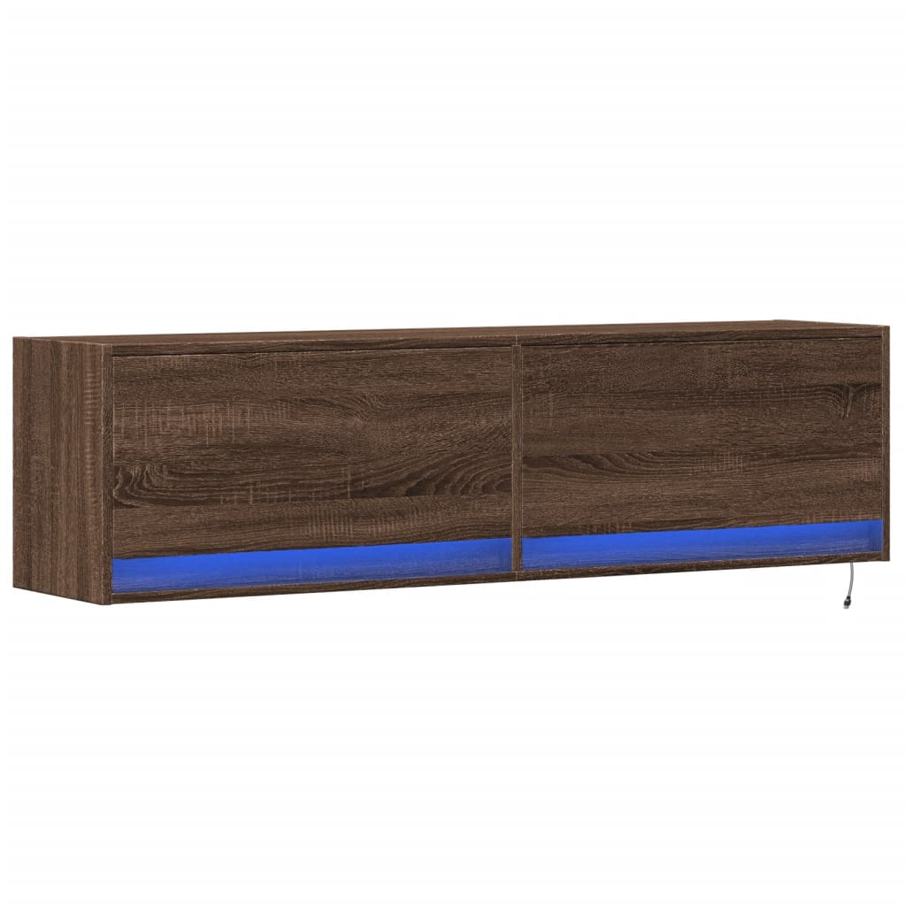 vidaXL Comodă TV de perete cu lumini LED, stejar maro, 140x31x38 cm vidaXL Comodă TV de perete cu lumini LED, stejar maro, 140x31x38 cm
