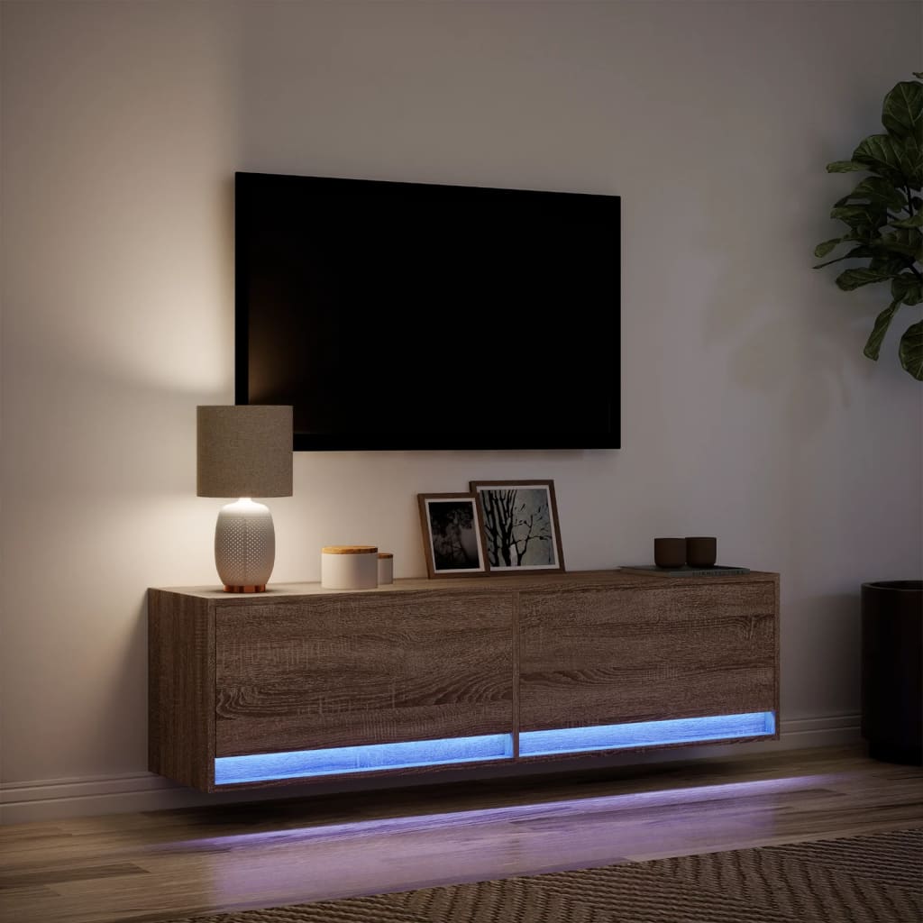 vidaXL Comodă TV de perete cu lumini LED, stejar maro, 140x31x38 cm vidaXL Comodă TV de perete cu lumini LED, stejar maro, 140x31x38 cm