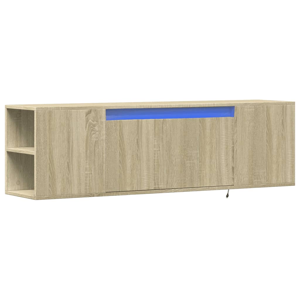 vidaXL Dulap TV de perete cu lumini LED, stejar sonoma, 135x31x39,5 cm vidaXL Dulap TV de perete cu lumini LED, stejar sonoma, 135x31x39,5 cm