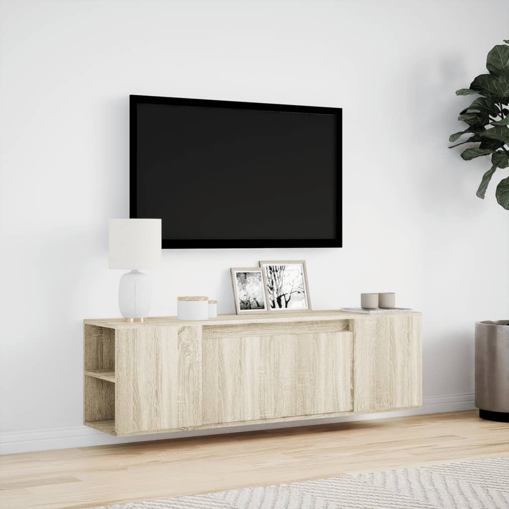 vidaXL Dulap TV de perete cu lumini LED, stejar sonoma, 135x31x39,5 cm vidaXL Dulap TV de perete cu lumini LED, stejar sonoma, 135x31x39,5 cm