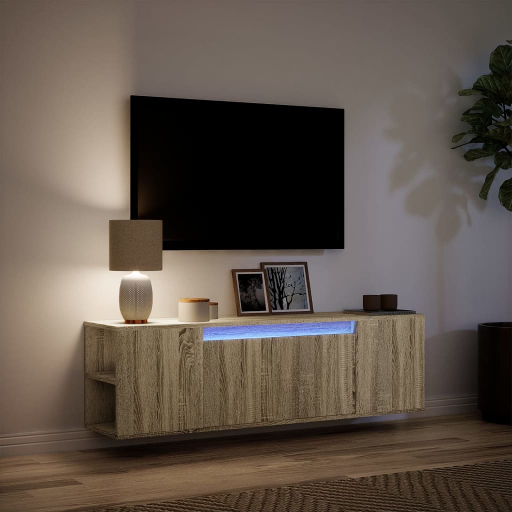 vidaXL Dulap TV de perete cu lumini LED, stejar sonoma, 135x31x39,5 cm vidaXL Dulap TV de perete cu lumini LED, stejar sonoma, 135x31x39,5 cm