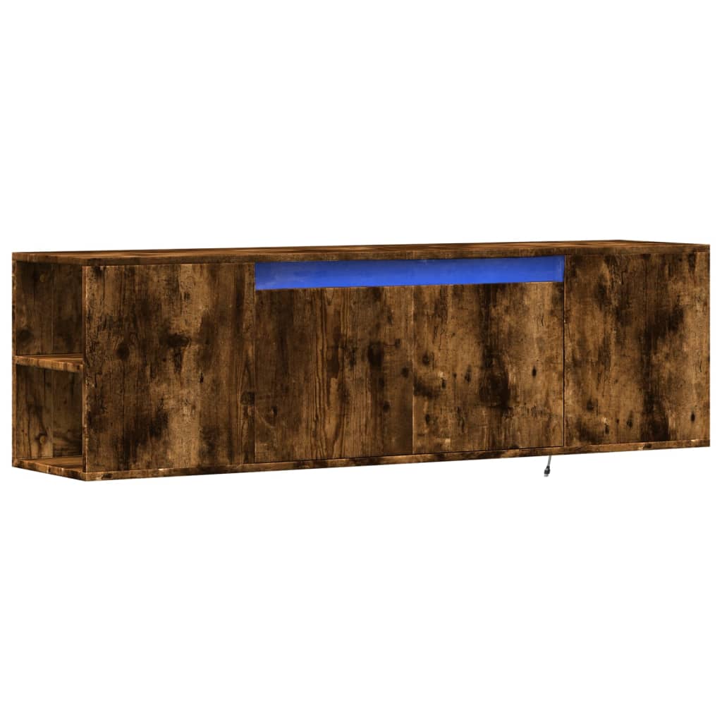 vidaXL Comodă TV perete cu lumini LED, stejar fumuriu, 135x31x39,5 cm
